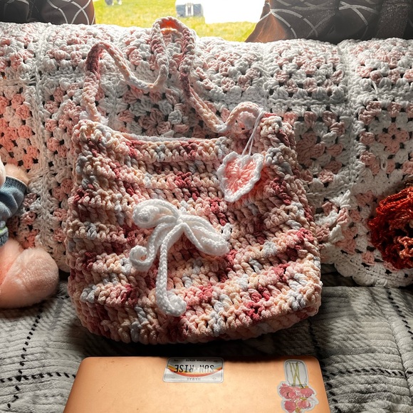 Handmade (by me) Crochet Pink & Cream Shoulder Bag - Picture 2 of 3
